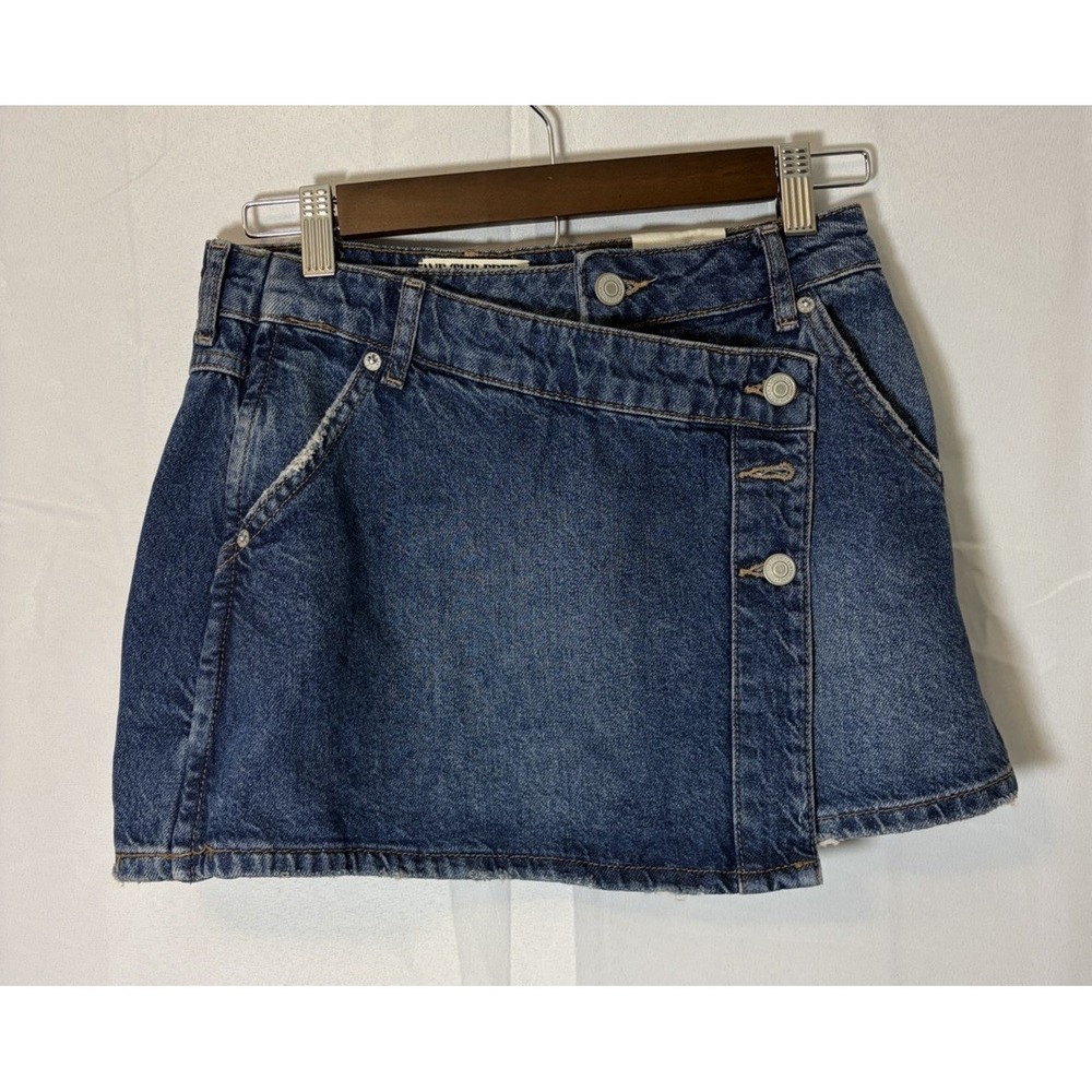 Free People Wynne Denim Skirt Size 25 Blue Casual Button Up Wrap Preppy Y2K
